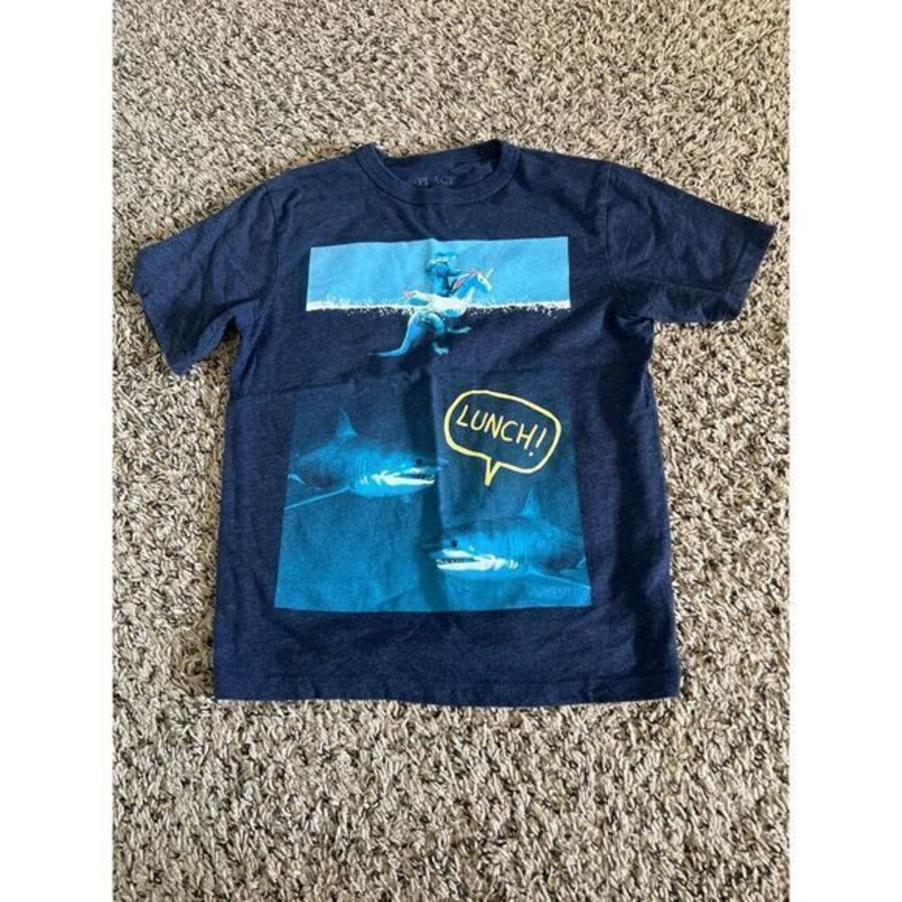 The Children's Place Boys Blue Short sleeve shirt Dino unicorn‎ float size 5/6